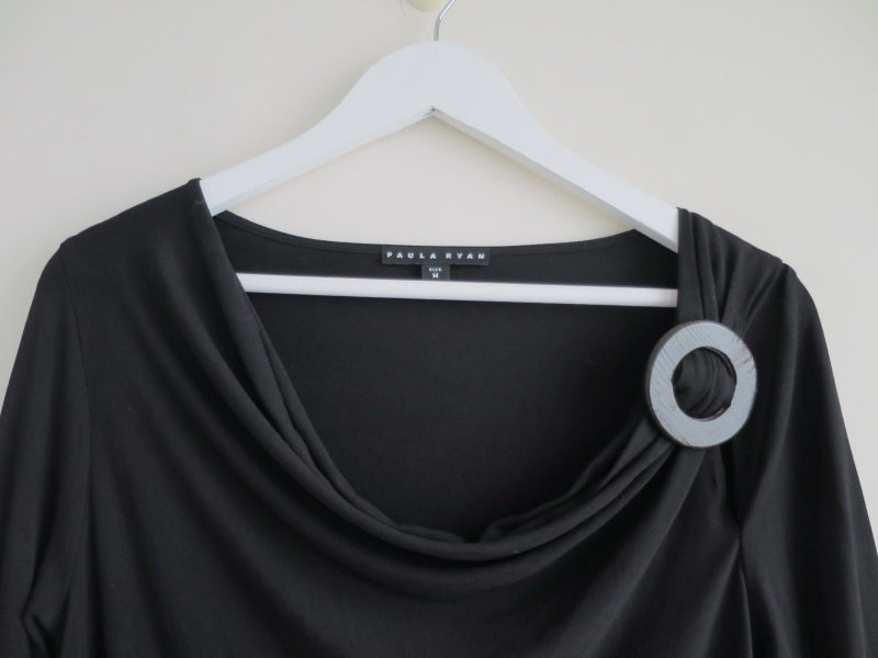 PAULA RYAN (NZ) *Designer 90% Micromodal Black Cowl 3/4Sleeves Top* M/12 Carousel 2