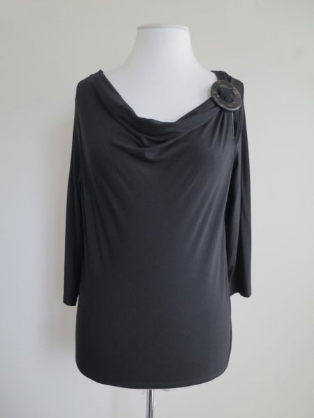 PAULA RYAN (NZ) *Designer 90% Micromodal Black Cowl 3/4Sleeves Top* M/12 Carousel 1