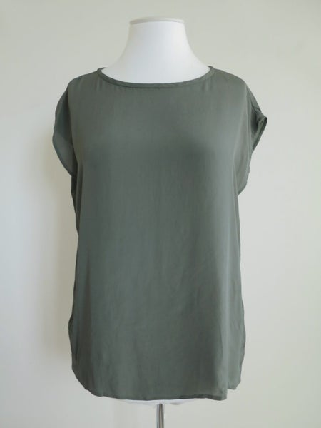 TRENERY (Country Road) *Silk Viscose Blend Khaki Green Sleeveless Top* M/12 Carousel 1