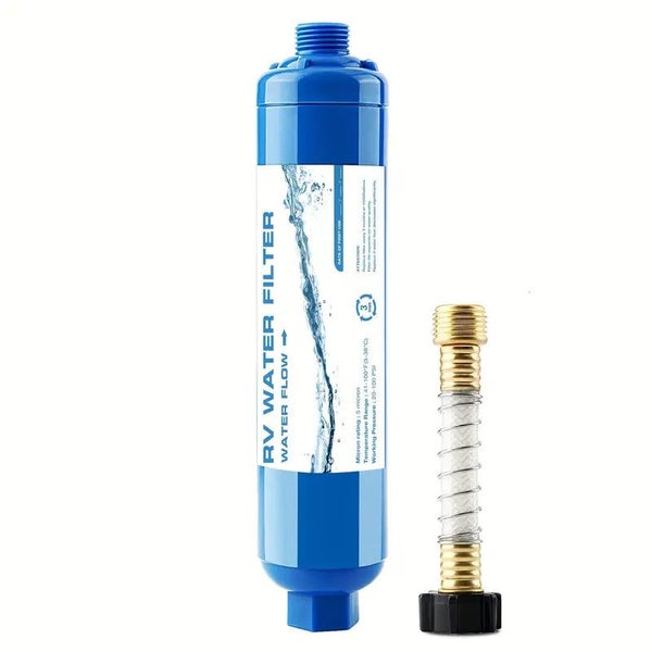 NNETM 1pc RV Inline Hose Water Filter with Hose Protector Carousel 1