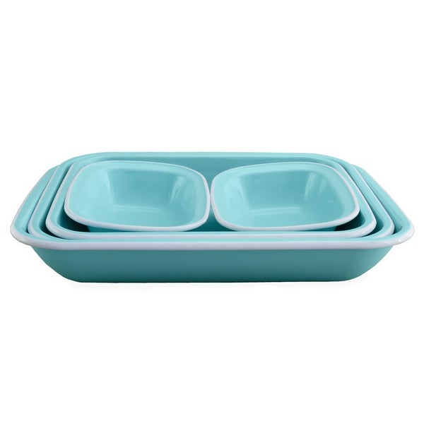 Enamel 5 Piece Baking Set Aqua Blue with White Trim Carousel 1