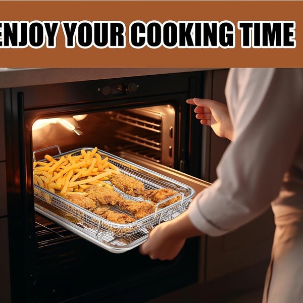 NNETM Stainless Steel Oven Grilling Basket with Double Handle Carousel 6