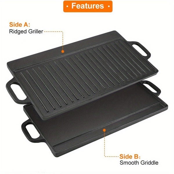 NNETM Non-Stick Cast Iron Griddle Pan, Double-Sided Grill Carousel 2