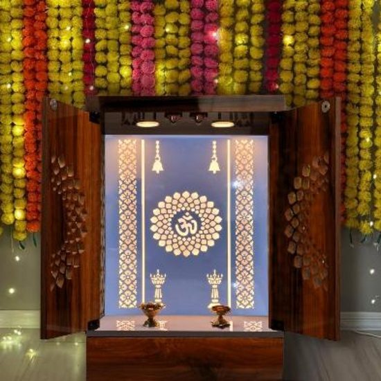 Wooden Temple For Home and Office With LED Light, Pooja Mandir64212425640834112