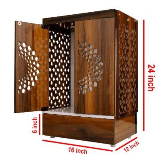 Wooden Temple For Home and Office With LED Light, Pooja Mandir64212425640834113
