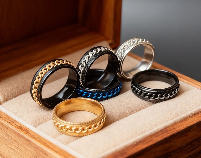 (6X Rings for Men) Spinning Rings Mix and Match Bands Statement Rings RSS12DC-14 Carousel 1