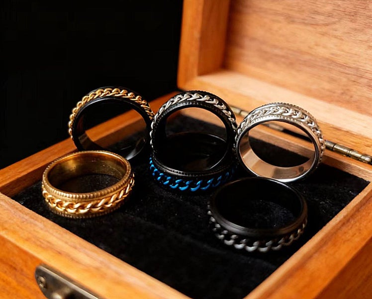 (6X Rings for Men) Spinning Rings Mix and Match Bands Statement Rings RSS12DC-14 Carousel 2