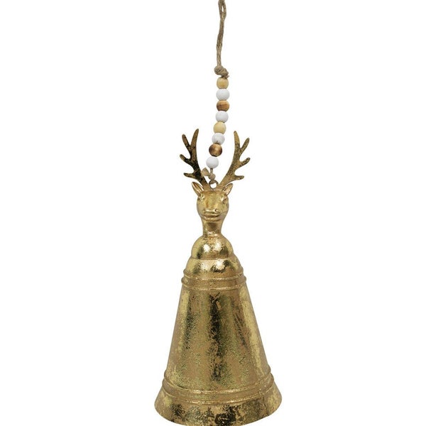 Reindeer Hanging Bell w/Rope Handcrafted Metal Antique Gold Carousel 1
