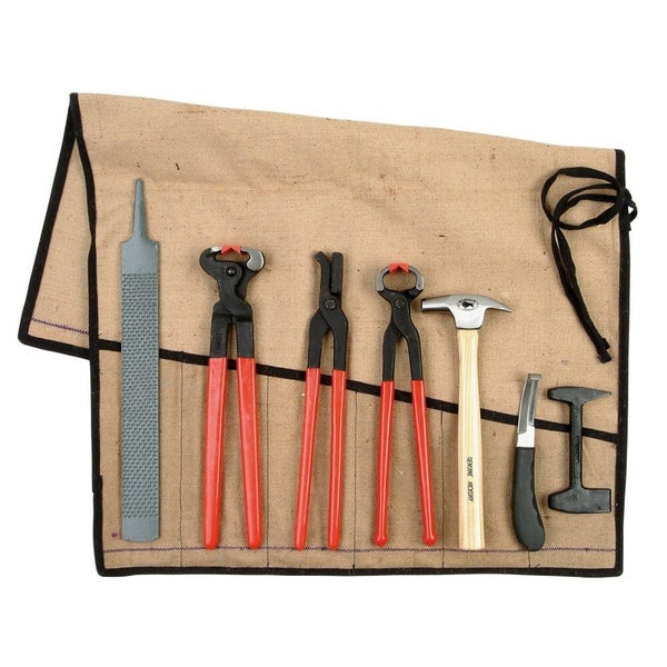 Farrier Tools Hoof Trim Shoeing Kit Hoof Nipper Rasp Knife 7 Pieces /Canvas Roll Carousel 1