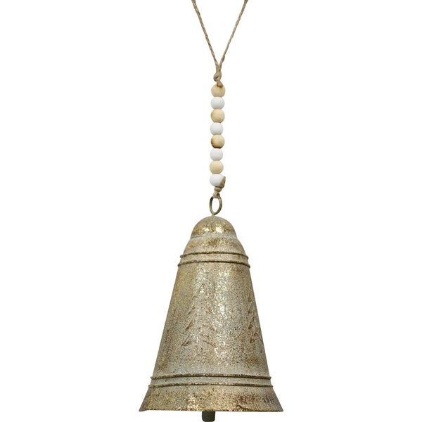 Small Hanging Bell w/Rope Handcrafted Tin Antique Gold Carousel 1