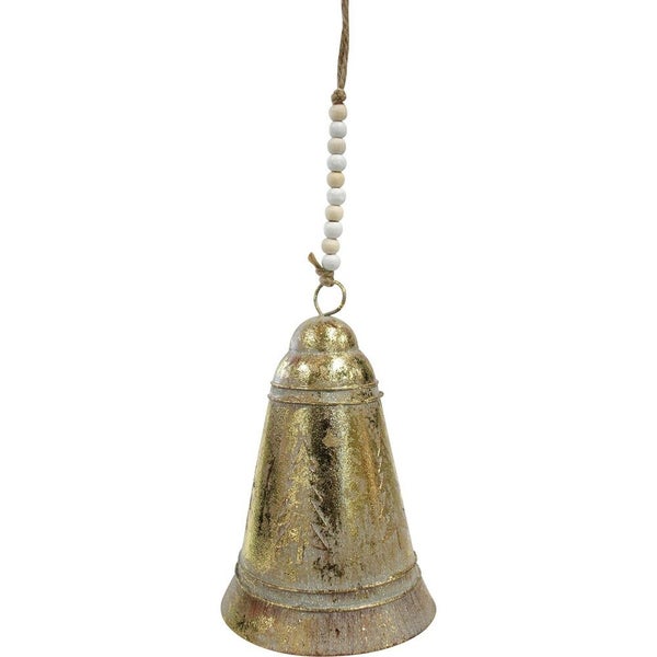 Medium Hanging Bell w/Rope Handcrafted Metal Antique Gold Carousel 1