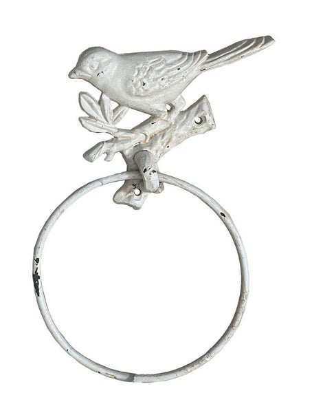 Mr Gecko Cast Iron Bird Towel Holder Hand Made Antique White Carousel 1