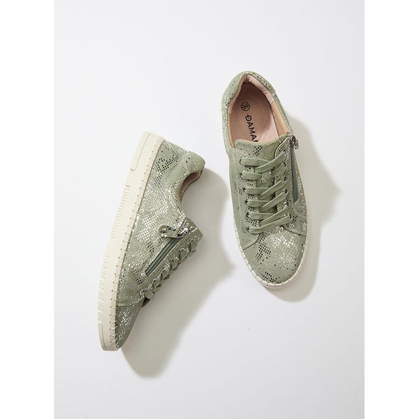 Wow Factor! Metallic Printed Zip Sneaker - Size 11 - Green64288015690625110