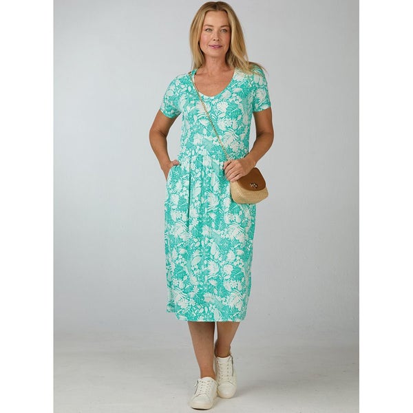 Jersey Midi Dress with Pockets! - Size 14 - Deep Green Tropical Carousel 1