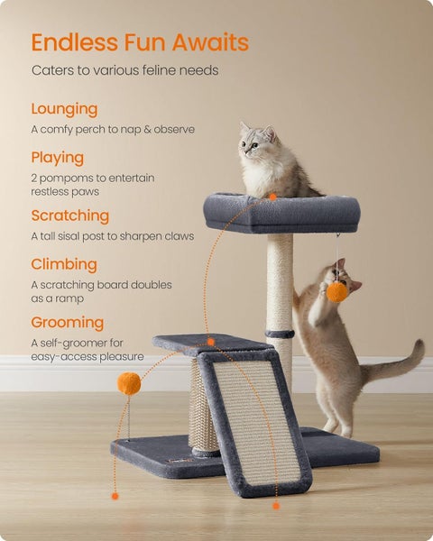 Cat Tree Tower 63cm with Scratching Post & Bed - Dark Grey Carousel 2