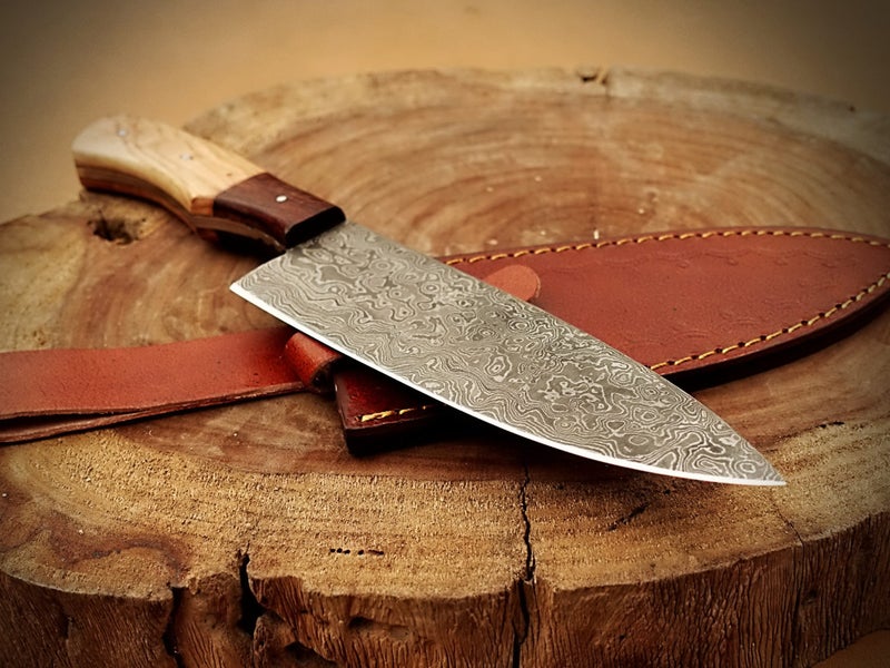 Professional Damascus Steel Hand Made Chef Olive Rose Wood Handle Knife RRP 350$ Carousel 2