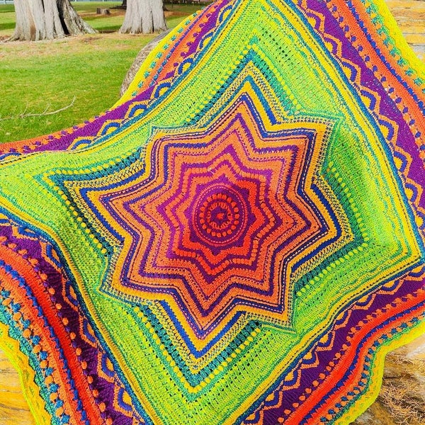 Designer tester hand crafted cotton blanket rainbow coloured with central star64328056211203112