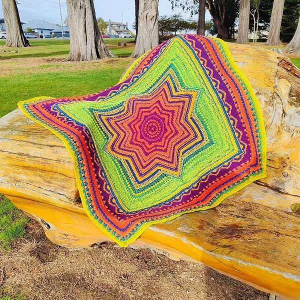 Designer tester hand crafted cotton blanket rainbow coloured with central star64328056211203111