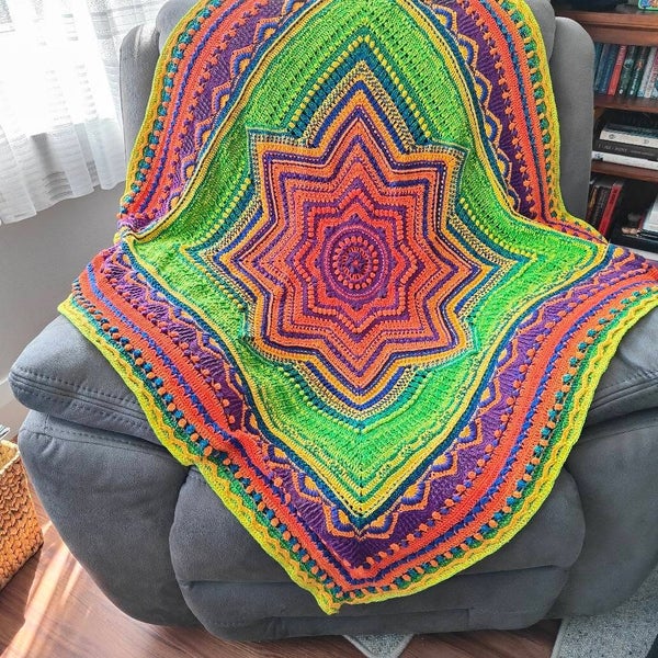 Designer tester hand crafted cotton blanket rainbow coloured with central star64328056211203110