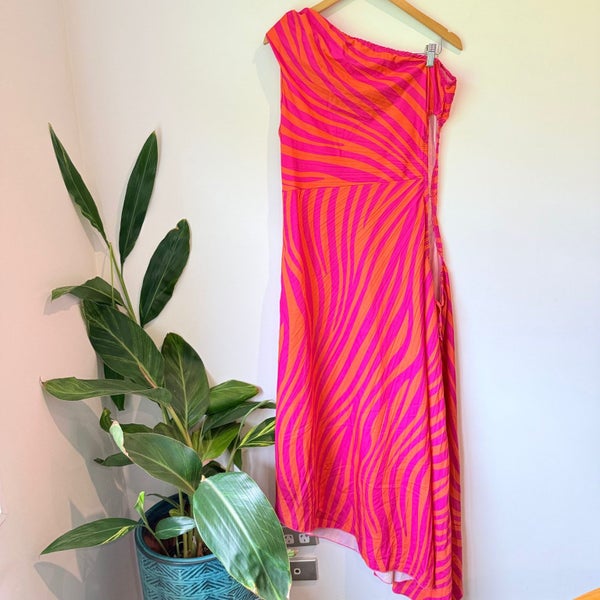 Shein Size XL Pink and Orange Patterned Midi Dress Carousel 1