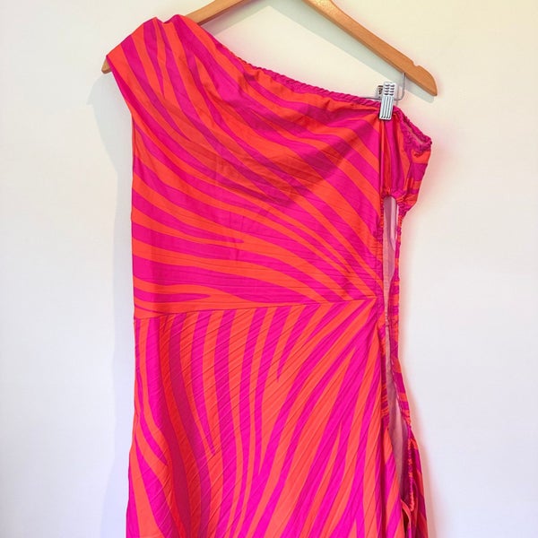 Shein Size XL Pink and Orange Patterned Midi Dress Carousel 2