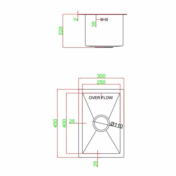 Kitchen sink Laundry Sink 300x450x205mm Carousel 9