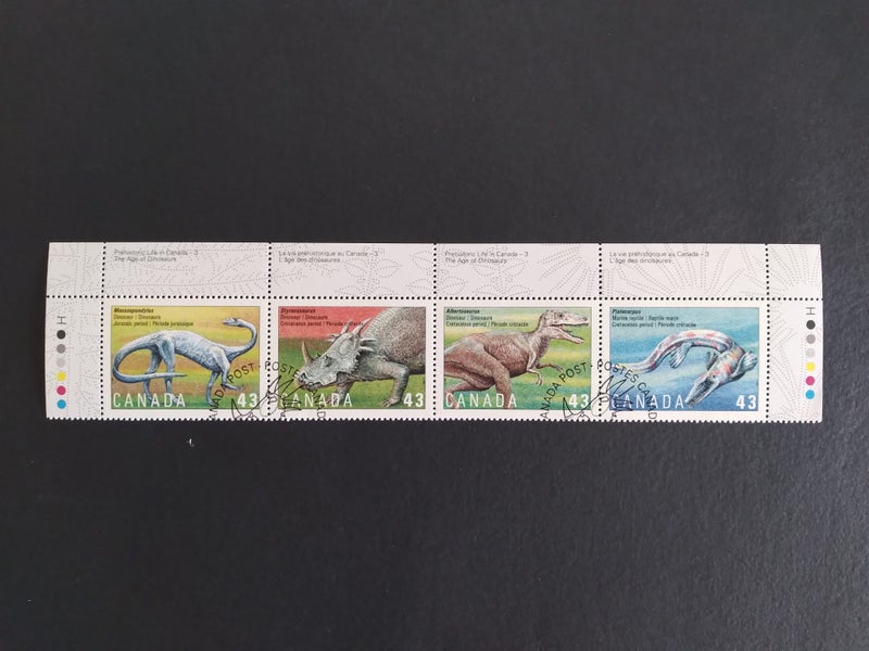 Canada 1993 Dinosaurs - Strip of 4 CTO Carousel 1