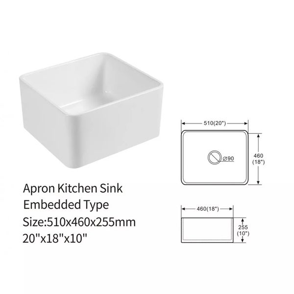 510x460x255mm Ceramic Kitchen Sink Carousel 6