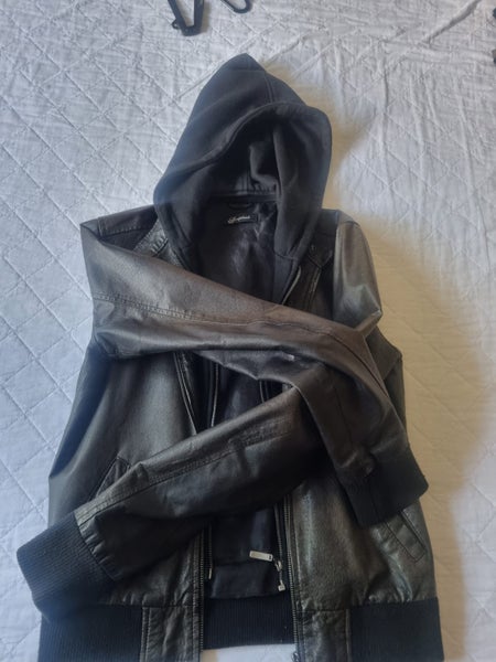 Genuine Black Leather Women's Jacket (with Removable Hood) Carousel 1
