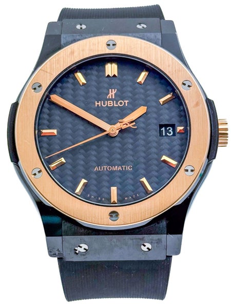 Hublot Classic Fusion Ceramic & Rose Gold 45mm Automatic on Rubber Carbon Dial Carousel 2