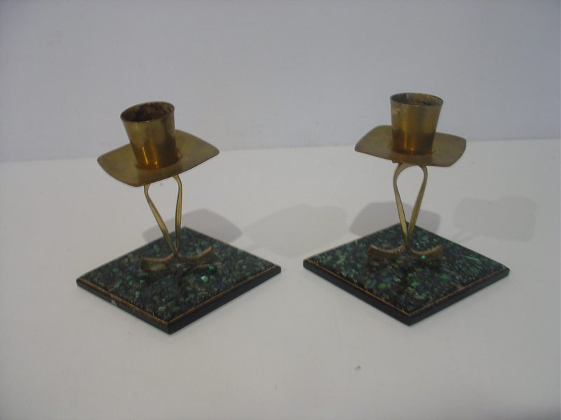Paua Shell and Brass Clock and Candle Holders Carousel 2