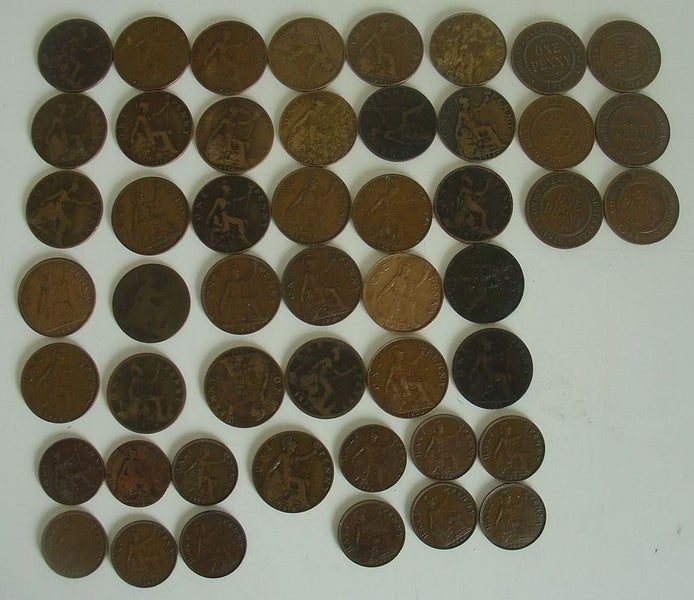 UK Pennies x 37 + 12 Half Pennies Carousel 1