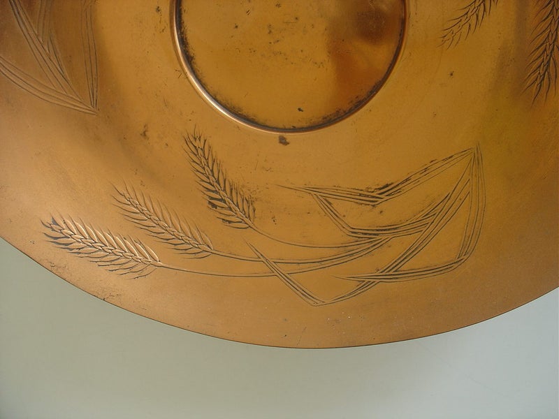 Vintage Hand Crafted Copper Bread Bowl Wheat Motif Carousel 2