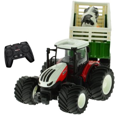 RC Farm Tractor 1/24 Scale Toy 4 Wheel Convertible Livestock Trailer & Cow Carousel 1