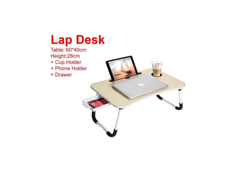 PTN BEIGE Folding Lap with Drawer Desk Laptop Tray Computer Desk Mobile Table Carousel 1