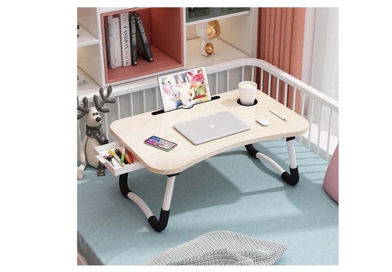 PTN BEIGE Folding Lap with Drawer Desk Laptop Tray Computer Desk Mobile Table Carousel 3