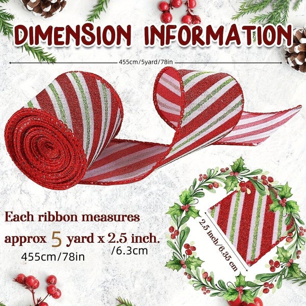 2 PCS Set Christmas Ribbon 5 Yards x 2.5 Inches Ideal For Christmas Decorations Carousel 6