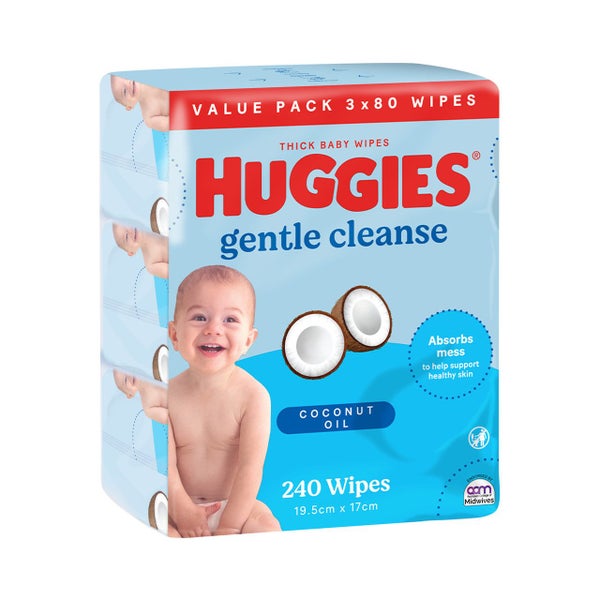 Huggies Thick Baby Wipes Coconut Oil 240 Pack Carousel 1