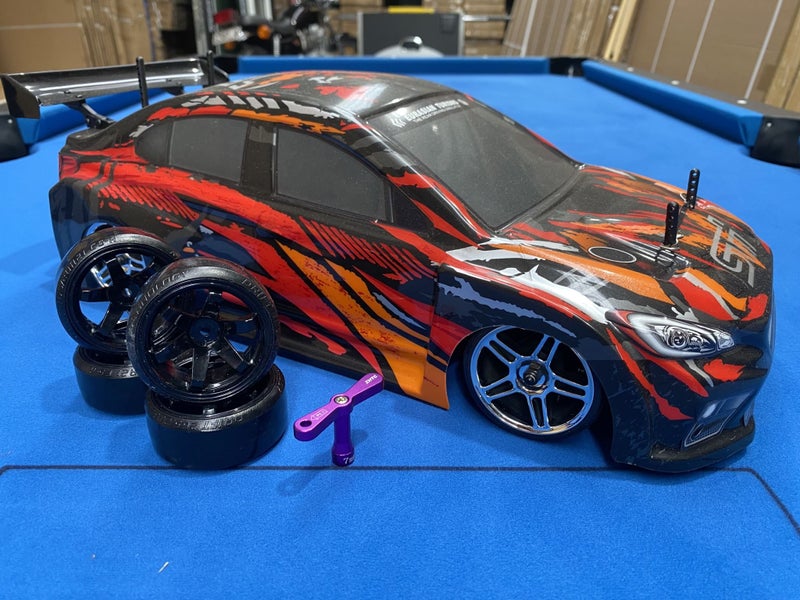 RC Drift Car - Subaru WRX STi Red/Black .HSP 1/10 7.4v Lipo EXTRA Wheels/Brace Carousel 1