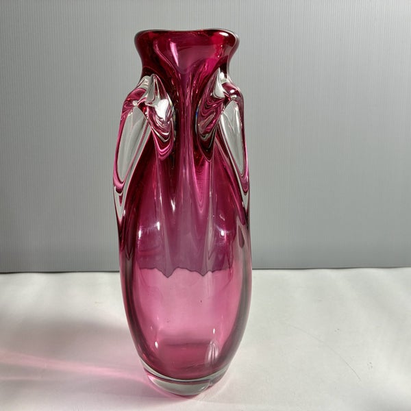 Mid-Century Val Saint Lambert Cranberry Overlay Art Glass Vase – Belgium c.1960s Carousel 1
