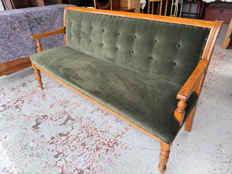 NZ Colonial Solid Kauri Frame Velvet Upholstered Settee or Couch Carousel 2