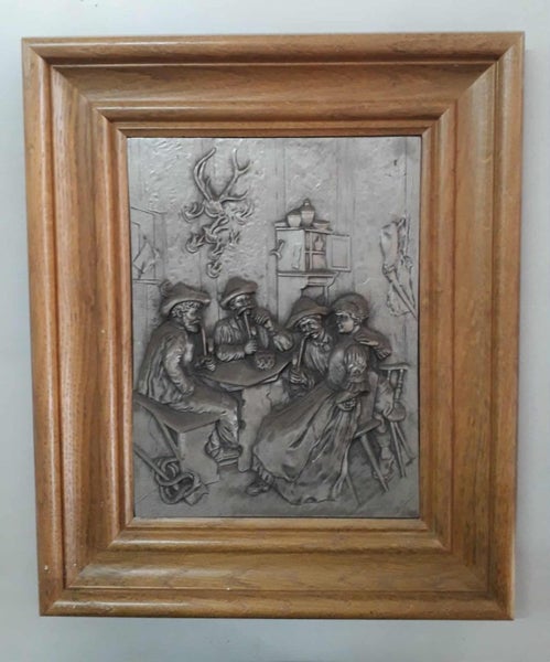 Vintage Pewter Zinn bilder tavern scene Carousel 1