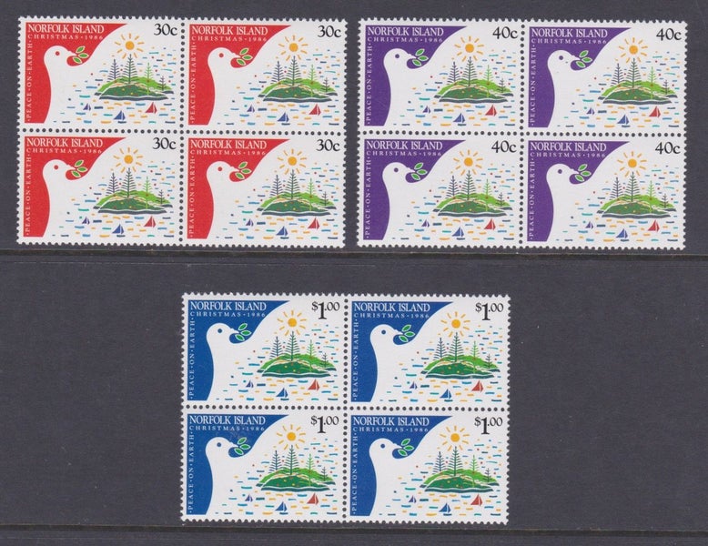 Norfolk - 1986 Christmas Set (3) - Blocks of 4 - UHM - 393/5 Carousel 1