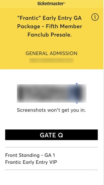 Metallica "Frantic" Early Entry GA Ticket64448546056067110