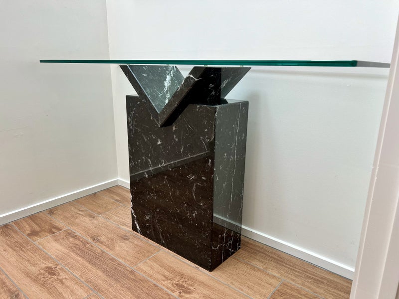 Vintage Italian Hall Table/Console (1980s Artedi style): Black Marble & Glass64232059783682112