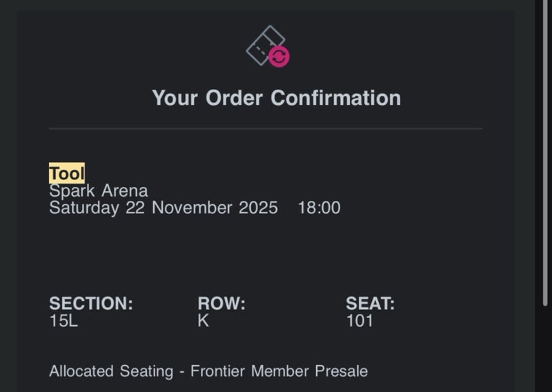 TOOL – Seated Ticket for Saturday 22 November64237582880642111