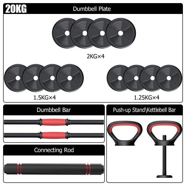 20KG 4 in 1 Adjustable Dumbbell Barbell Kettlebell Set Carousel 2