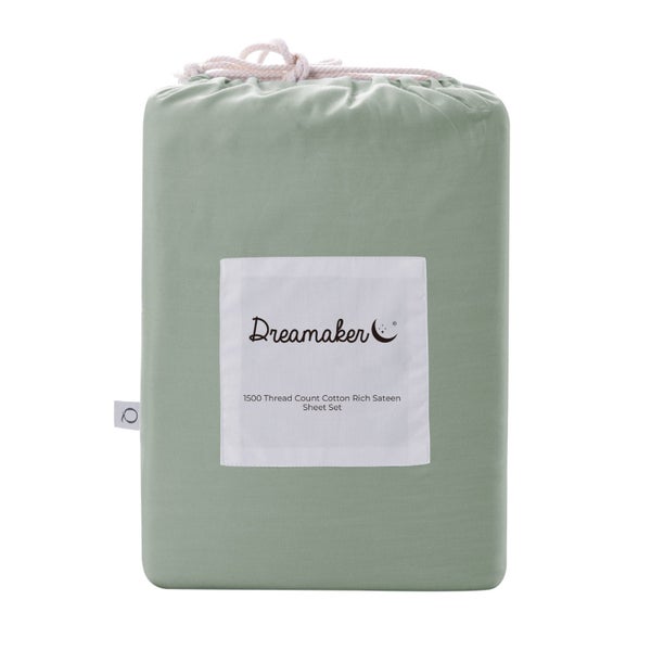 Dreamaker 1500TC Cotton Rich Sateen Sheet Set Sage Double Bed Carousel 7