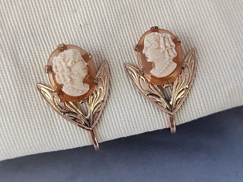 Antique 9ct Gold Cameo Earrings $1 Reserve Carousel 1