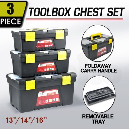 3PCS Tool Boxes Set Toolbox Storage Case Organiser Carousel 2